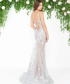 Mac Duggal - 50416D Sheer Floral Embroidered Sleeveless Gown