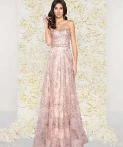 Mac Duggal - 50420D Strapless Sheer Floral Lace Evening Gown