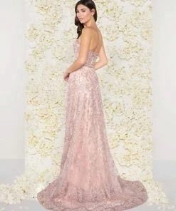 Mac Duggal - 50420D Strapless Sheer Floral Lace Evening Gown