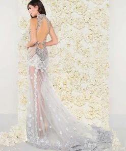 Formal Gowns Mac Duggal - 50426D Bejeweled High Neck Sheer Evening Gown