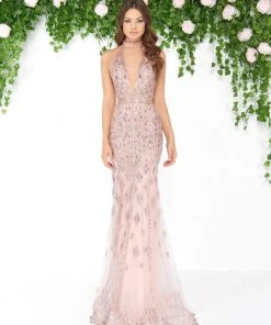 Mac Duggal - 50455D Sparkling Bejeweled V-Neck Evening Gown Formal Gowns