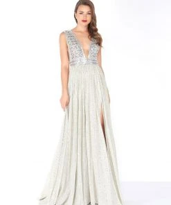 Mac Duggal - 50458R Shimmering Plunging Chiffon Evening Dress