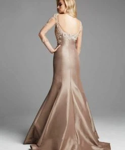 Mac Duggal - 62315 Illusion Quarter Sleeve Trumpet Gown Formal Gowns