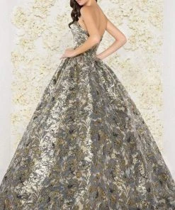 Mac Duggal - 66222D Floral Print Metallic Ballgown Formal Gowns