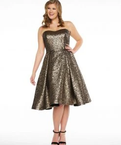 Mac Duggal - 66280F Metallic Sweetheart Pleated A-line Dress