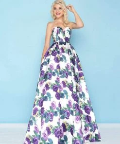 Mac Duggal - 66315H Strapless Floral Print A-Line Gown