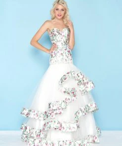 Mac Duggal - 66317H Strapless Floral Ruffled Mermaid Gown Formal Gowns