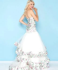 Mac Duggal - 66317H Strapless Floral Ruffled Mermaid Gown Formal Gowns