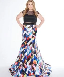 Formal Gowns Mac Duggal - 66409F Cap Sleeves Two-Piece Trumpet Gown