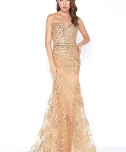 Mac Duggal - 66547M Strapless Shimmering Lace Gown Formal Gowns