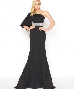 Formal Gowns Mac Duggal - 66587R One Shoulder Bell Sleeve Asymmetric Trumpet Dress