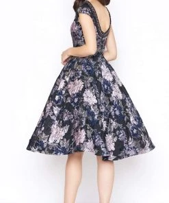 Mac Duggal - 66750D Floral Detailed Bateau A-line Dress Prom Dresses