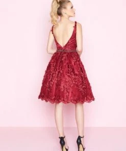 Mac Duggal - 66756N Floral Applique V-neck A-line Cocktail Dress Cocktail Dresses