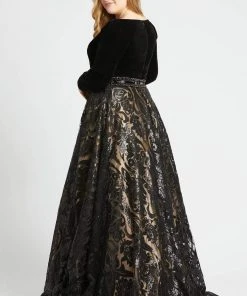 Formal Gowns Mac Duggal - 67614F Velvet Long Sleeve Sequined Ballgown