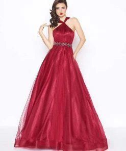 Mac Duggal - 67663R Polka Dot Tulle Halter Style Evening Gown