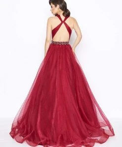 Mac Duggal - 67663R Polka Dot Tulle Halter Style Evening Gown