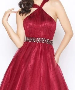 Mac Duggal - 67663R Polka Dot Tulle Halter Style Evening Gown