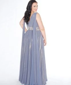 Mac Duggal - 77310F V-Neckline Metallic A-line Gown Formal Gowns