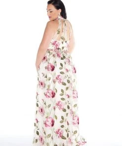 Formal Gowns Mac Duggal - 77354F High Neck Floral Embellished Gown