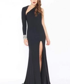 Mac Duggal - 77413R Beaded One Sleeve Asymmetric Sheath Dress