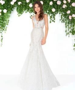 Mac Duggal - 79158D Bejeweled V-neck Trumpet Dress