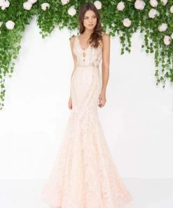 Mac Duggal - 79158D Bejeweled V-neck Trumpet Dress