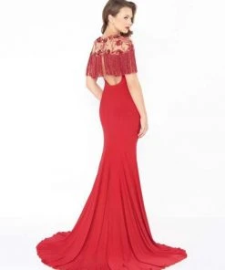 Mac Duggal - 79168R Beaded And Fringe Accented Trumpet Dress Formal Gowns