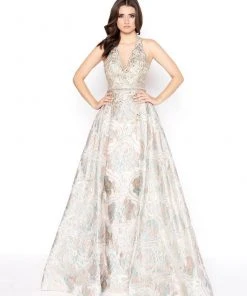 Mac Duggal - 79204D Halter Straps Evening Gown With Overlay Formal Gowns