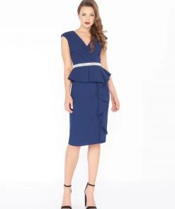 Mac Duggal - 85523R Cap Sleeves V-neck Sheath Cocktail Dress Prom Dresses