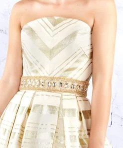 Mac Duggal Ballgowns - 40883H Straight-Across Gilt-Striped Ballgown