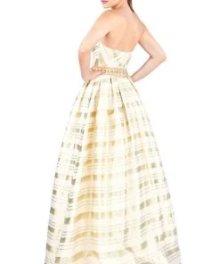 Mac Duggal Ballgowns - 40883H Straight-Across Gilt-Striped Ballgown