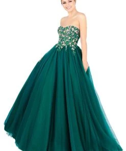Mac Duggal Ballgowns - 50523H Embroidered Strapless Pleated Ballgown