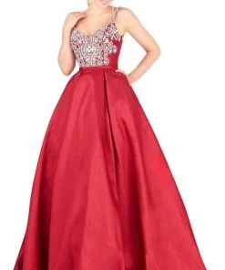 Mac Duggal Ballgowns - 66532H Embellished V-neck Ballgown With Train