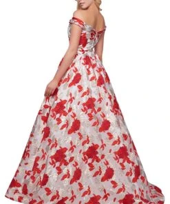 Formal Gowns Mac Duggal Ballgowns - 66588H Off Shoulder Metallic Print Ballgown 7 Formal Gowns Mac Duggal Ballgowns - 66588H Off Shoulder Metallic Print Ballgown