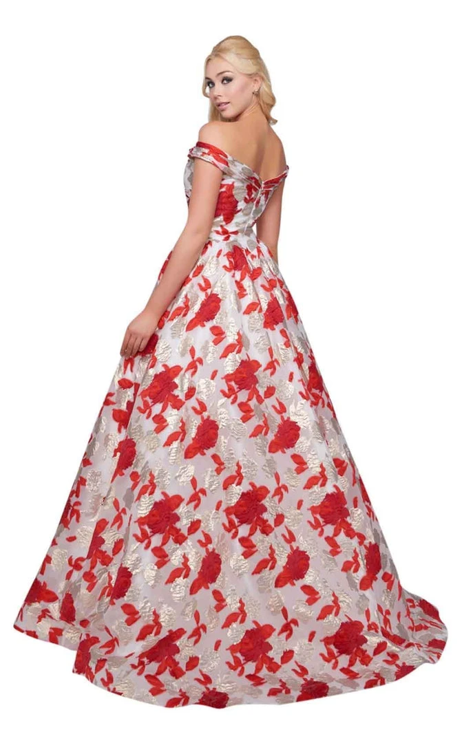 Formal Gowns Mac Duggal Ballgowns - 66588H Off Shoulder Metallic Print Ballgown 5 Formal Gowns Mac Duggal Ballgowns - 66588H Off Shoulder Metallic Print Ballgown