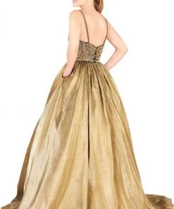 Formal Gowns Mac Duggal Ballgowns - 66743H Paisley-Beaded Bodice Metallic Ballgown