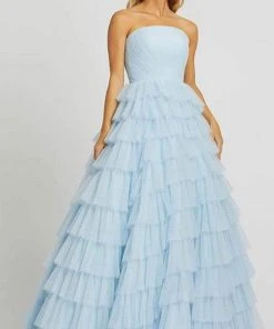 Mac Duggal Ballgowns - 67396H Tiered Skirt Mesh Long Dress