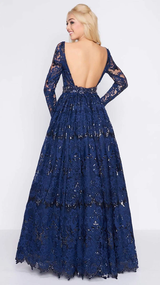 Mac Duggal Ballgowns - 67682H Long Sleeve Sequined Lace Ballgown 4 Mac Duggal Ballgowns - 67682H Long Sleeve Sequined Lace Ballgown
