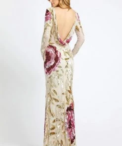 Formal Gowns Mac Duggal - Bateau Multi-Color Long Dress 4566R - 1 Pc Black Red Multi In Size 10 Available