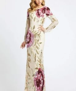 Formal Gowns Mac Duggal - Bateau Multi-Color Long Dress 4566R - 1 Pc Black Red Multi In Size 10 Available