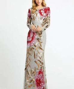 Formal Gowns Mac Duggal - Bateau Multi-Color Long Dress 4566R - 1 Pc Black Red Multi In Size 10 Available