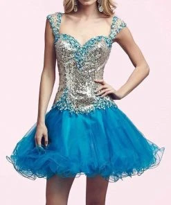 Cocktail Dresses Mac Duggal Beaded A Line Cocktail Dress In Turquoise 82095N