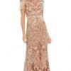 Formal Gowns Mac Duggal - Bedazzled Cap Sleeve Evening Gown 5452 - 1 Pc Copper In Size 12 Available