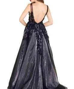 Formal Gowns Mac Duggal Black White Red - 12104R Embroidered V-neck Organza Ballgown 5 Formal Gowns Mac Duggal Black White Red - 12104R Embroidered V-neck Organza Ballgown