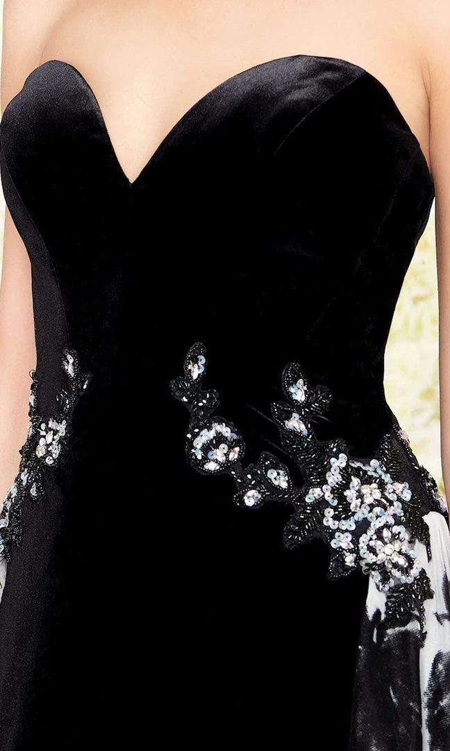 Mac Duggal Black White Red - 2097R Velvet Floral Beaded Overskirt Gown Formal Gowns 5 Mac Duggal Black White Red - 2097R Velvet Floral Beaded Overskirt Gown Formal Gowns