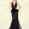 Mac Duggal Black White Red - 30579R Embellished V-neck Mermaid Dress Formal Gowns