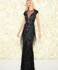 Mac Duggal Black White Red - 4898R Embellished Illusion Jewel Dress Formal Gowns 8 Mac Duggal Black White Red - 4898R Embellished Illusion Jewel Dress Formal Gowns