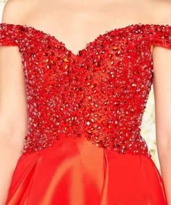 Formal Gowns Mac Duggal Black White Red - 62905R Bejeweled Mikado Ballgown