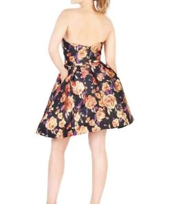 Mac Duggal Cocktail - 67641N Strapless Floral A-Line Cocktail Dress Cocktail Dresses