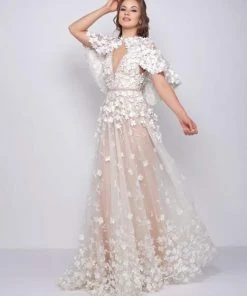 Mac Duggal Couture - 12145D Floral Applique V-neck A-line Dress